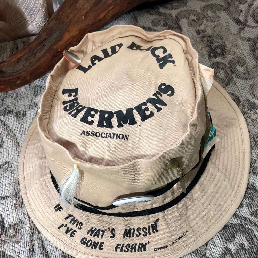 Beige Fishing Bucket Hat with Fun Patches - Picture 6 of 8